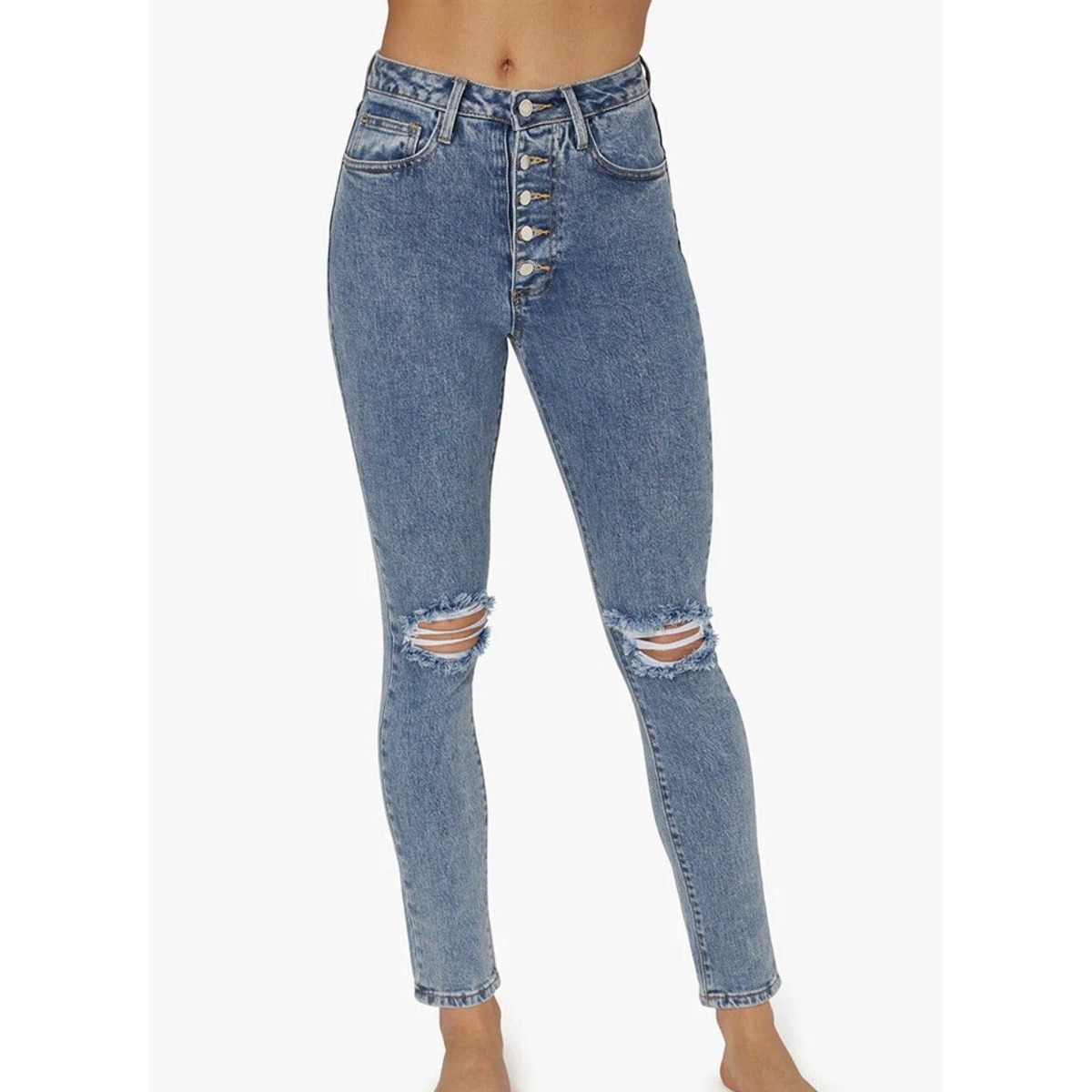 Weworewhat The Danielle High Rise Vintage Straight Distressed Denim Jeans 26